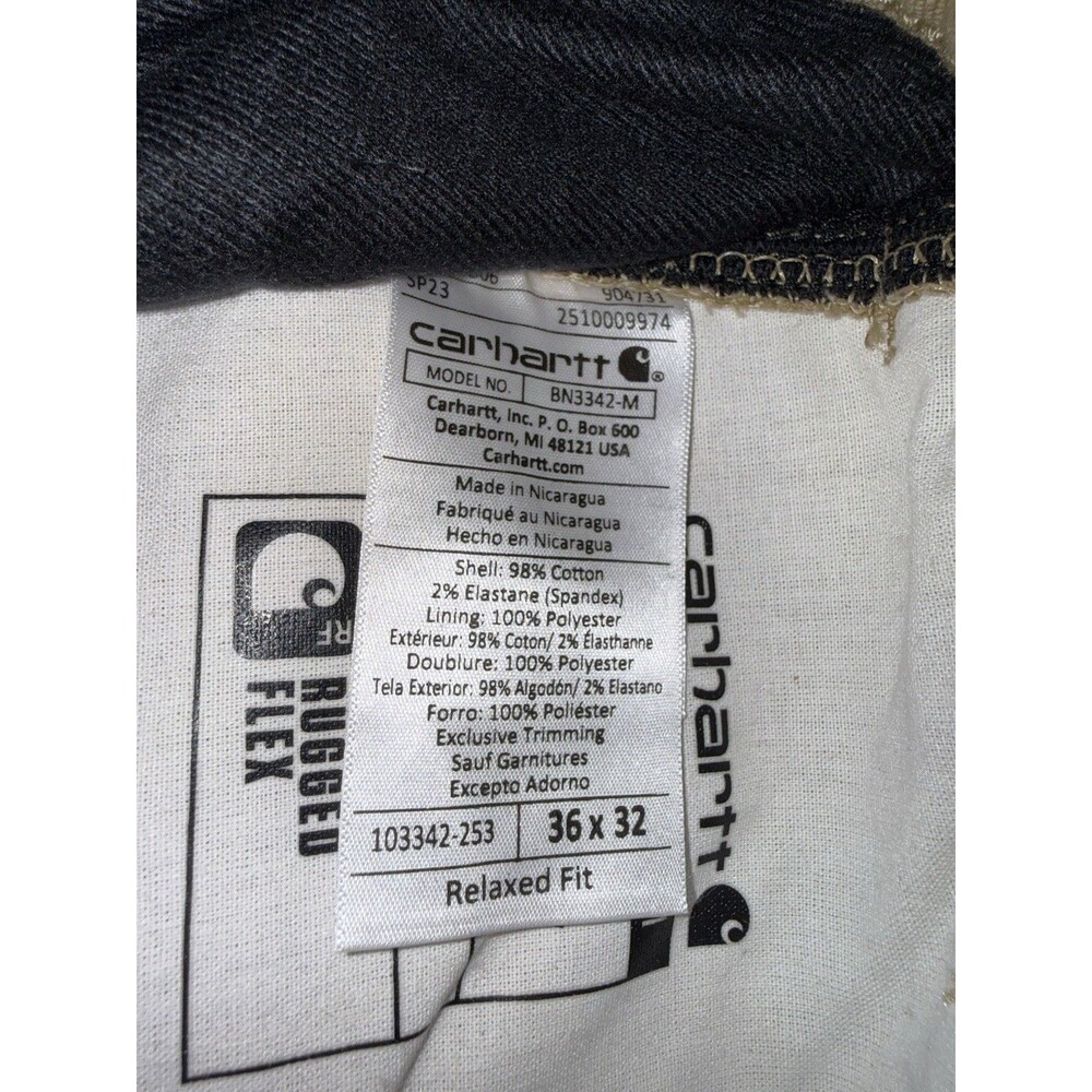 Carhartt Rugged Flex Knit-Lined Relaxed Straight Canvas Pants Beige 36x32 NWT - Picture 7 of 12